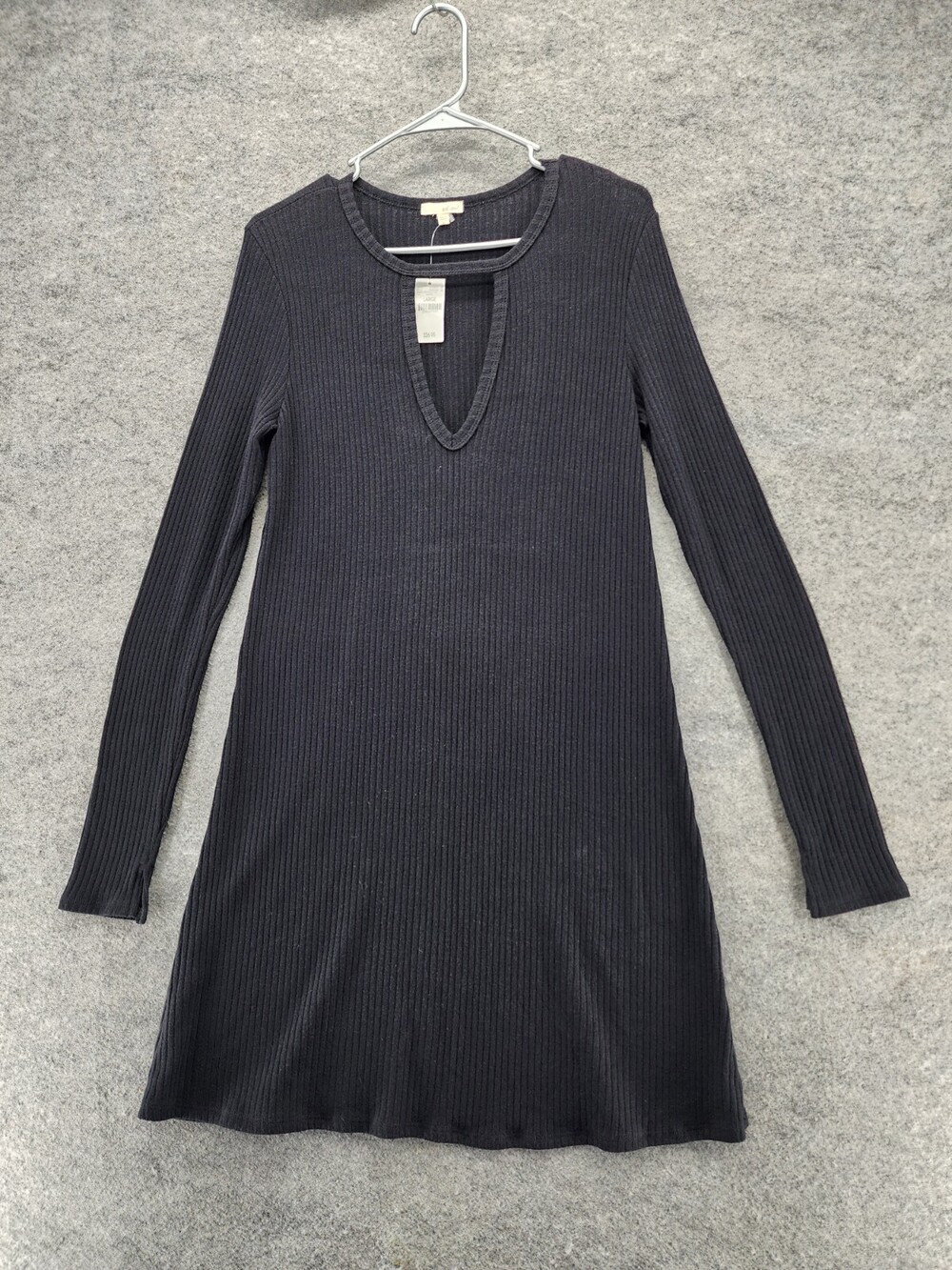 Wet Seal Dress Womens Large Long Sleeve Black Ribbed Keyhole Neck